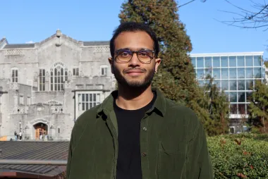 Colin Pereira standing for a photo at the UBC Vancouver campus 