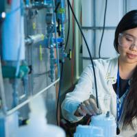 Chemical engineering student in a lab